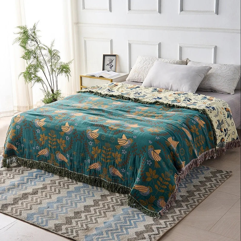 Cotton Blanket Reversible Four-Layer Jacquard Weave