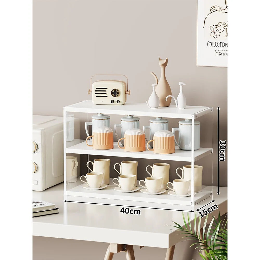 Countertop Organizer Rack Multi-Tier Wood-Look Shelves Space-Saving