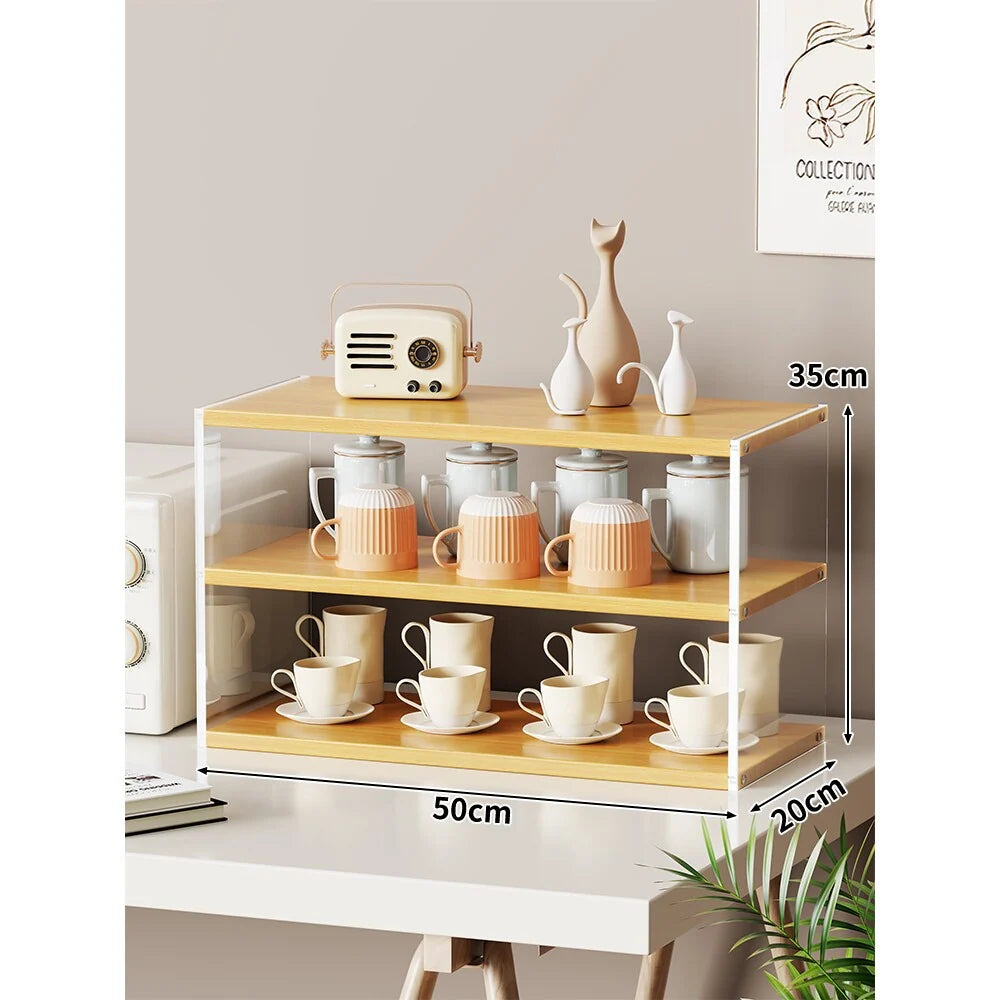 Countertop Organizer Rack Multi-Tier Wood-Look Shelves Space-Saving