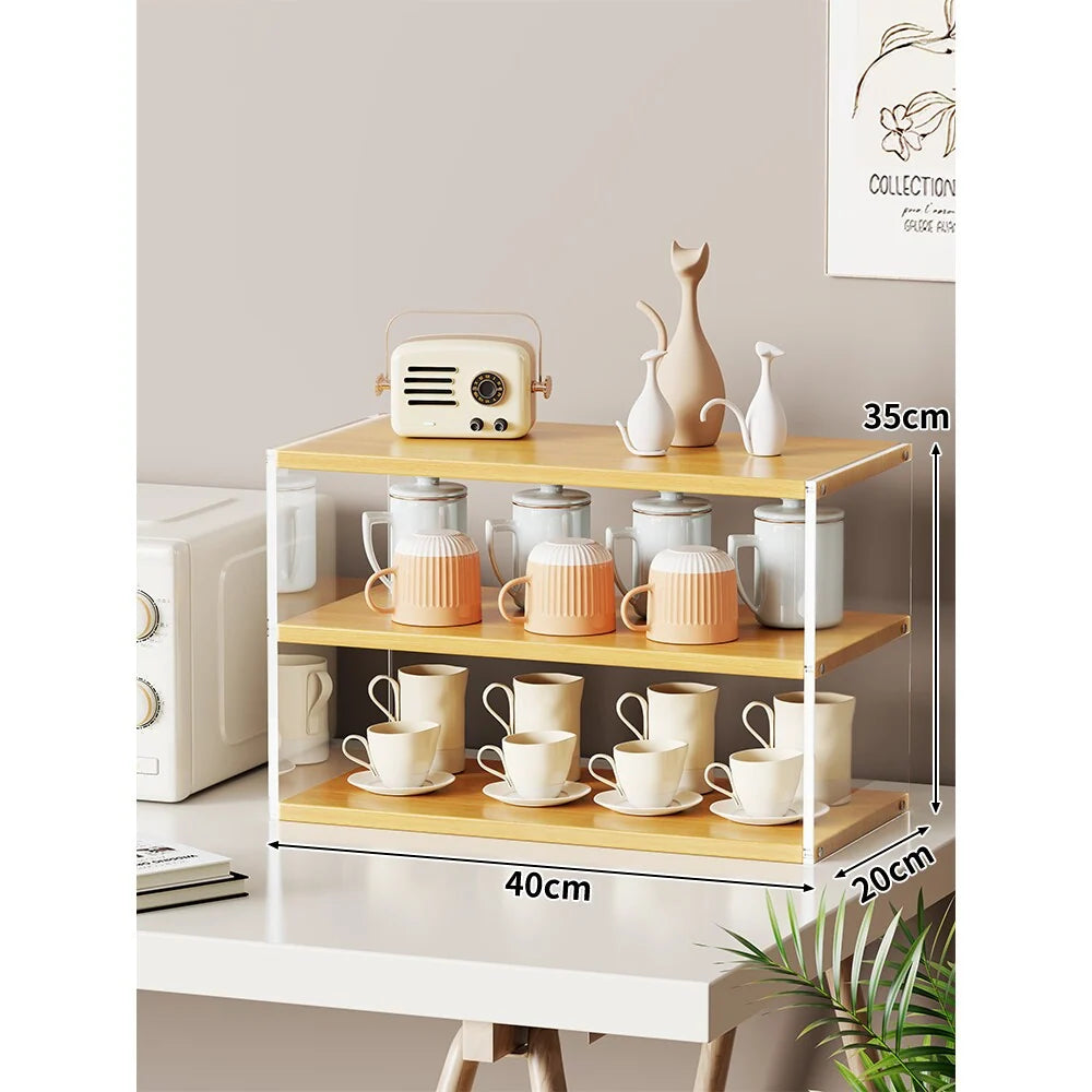 Countertop Organizer Rack Multi-Tier Wood-Look Shelves Space-Saving