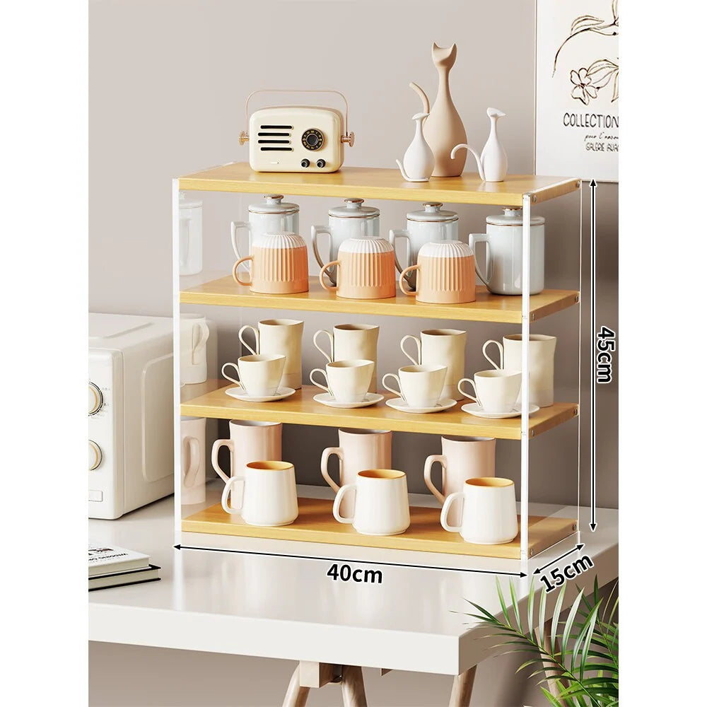 Countertop Organizer Rack Multi-Tier Wood-Look Shelves Space-Saving