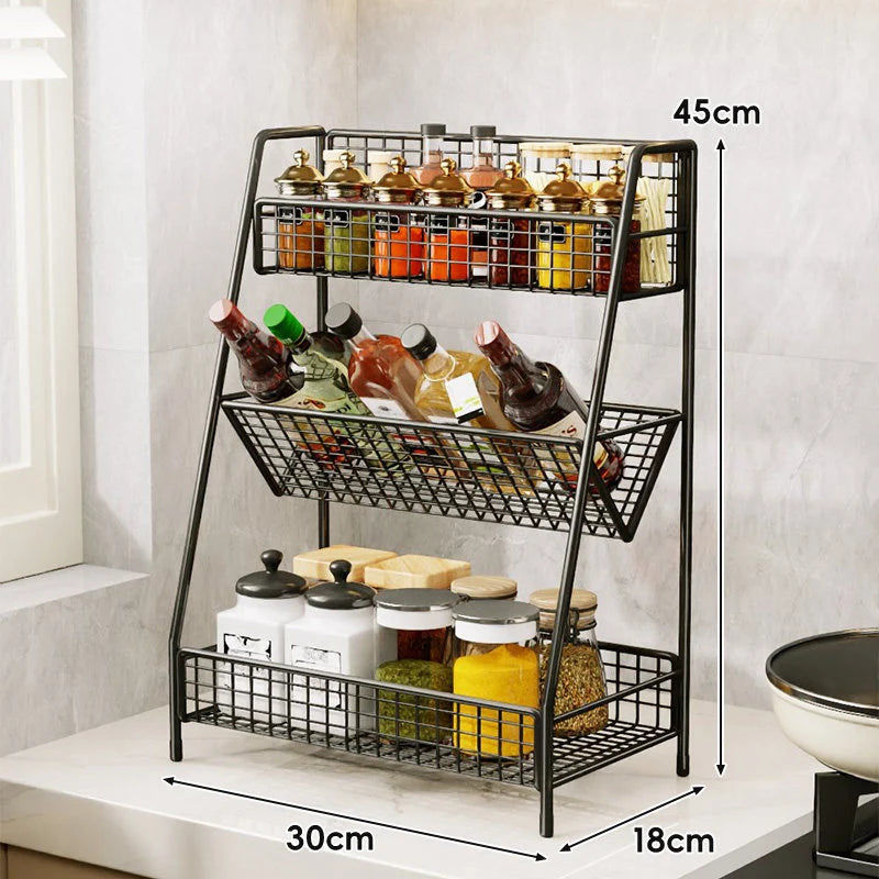 Countertop Organizer Shelf Three-Tier Metal Mesh Space-Saving