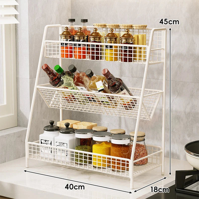 Countertop Organizer Shelf Three-Tier Metal Mesh Space-Saving