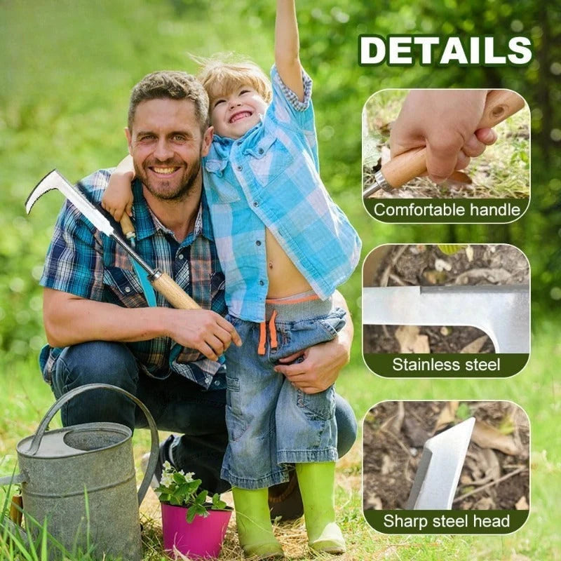 Crack Weeding Tool Stainless Steel L-Shaped Blade Beech Wood Handle