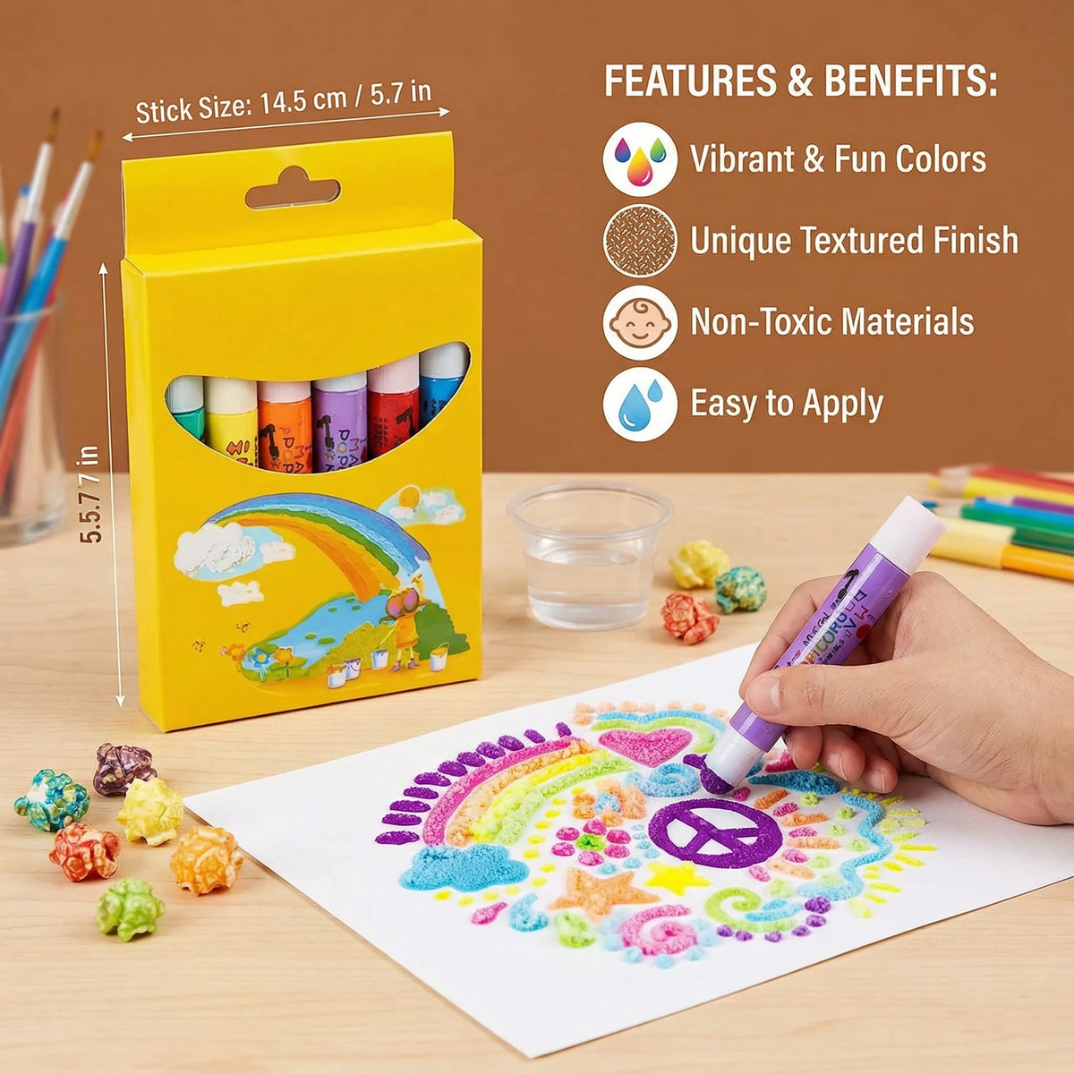 Crayons Raised 3D Popcorn Texture Washable & Multi-Surface
