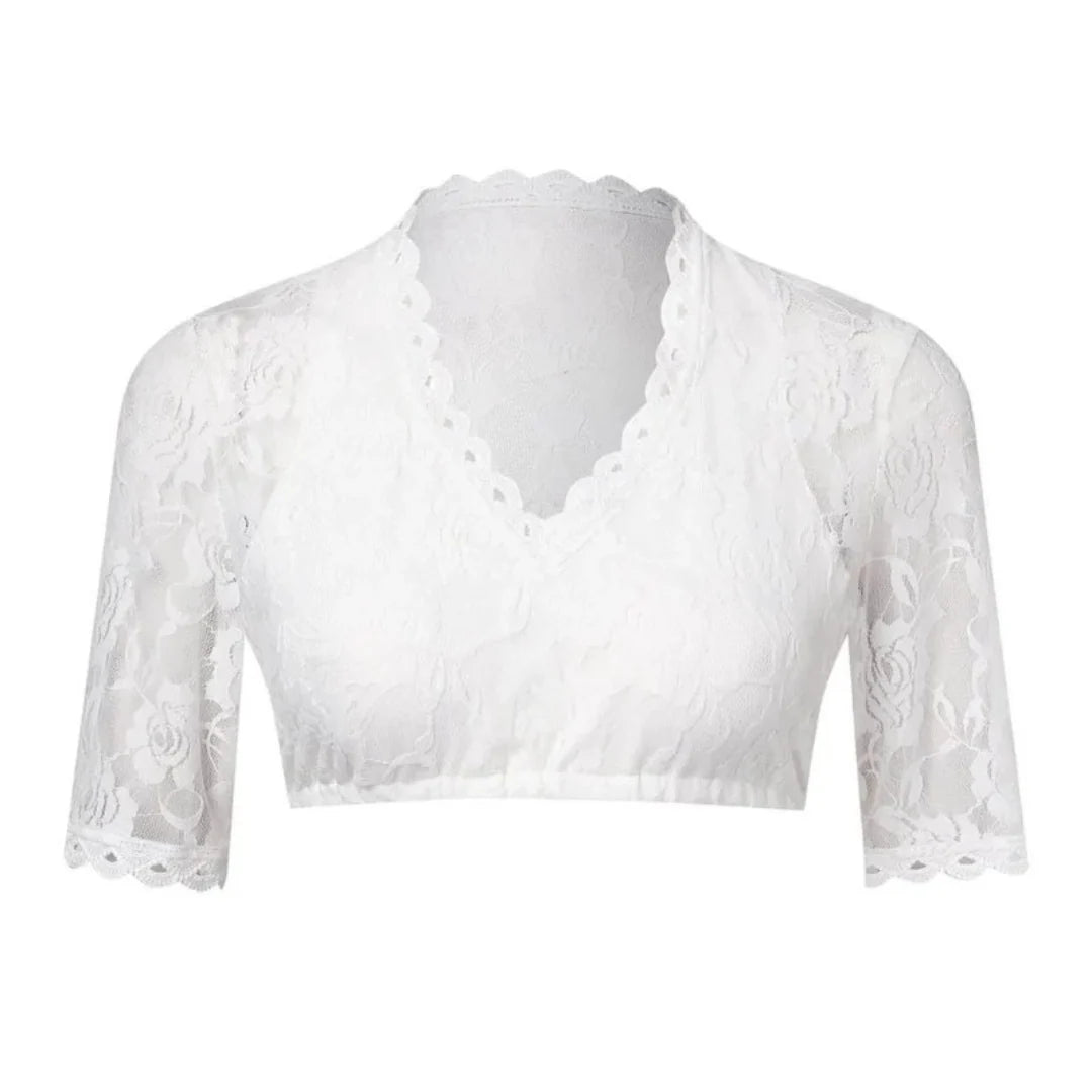 Crop Top Floral Lace Deep V-Neck Elbow-Length Sleeves