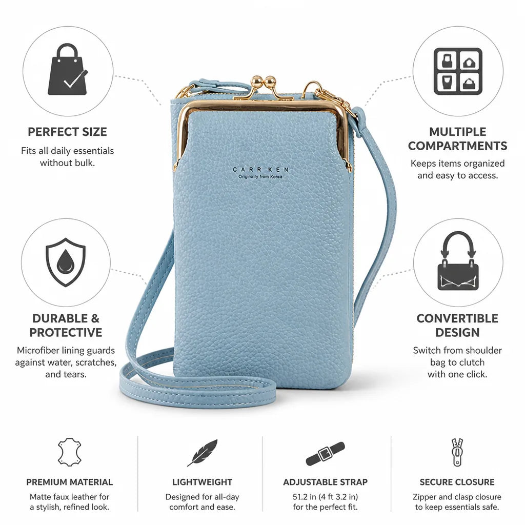 Crossbody Bag Convertible Matte Faux Leather Multiple Compartments
