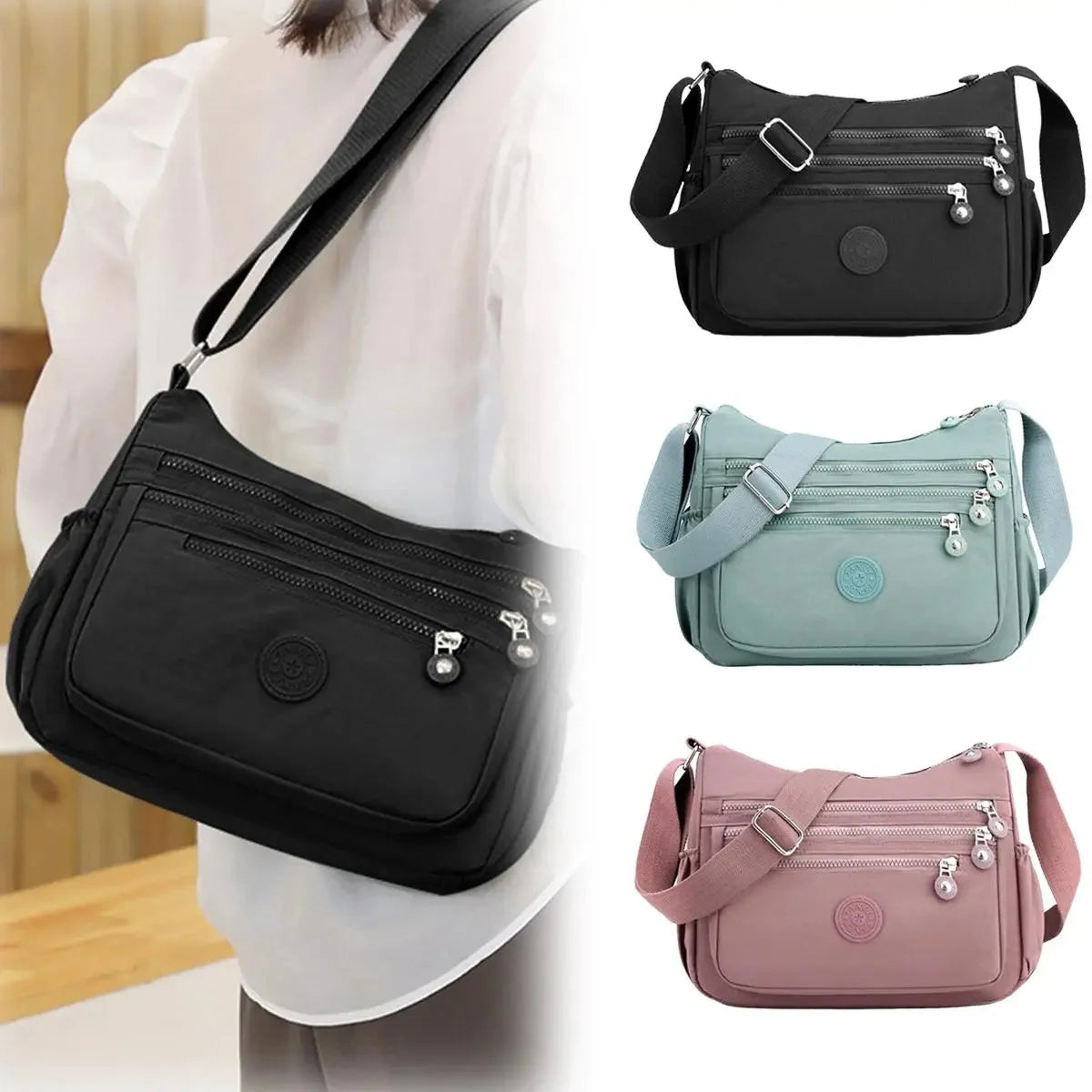 Crossbody Bag Nylon Water-Resistant Adjustable Strap