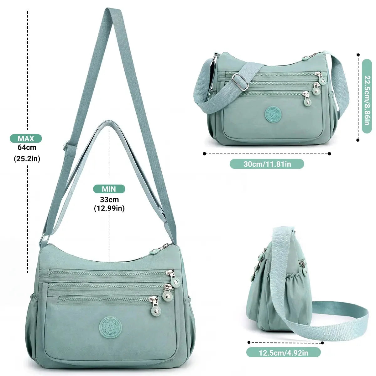 Crossbody Bag Nylon Water-Resistant Adjustable Strap
