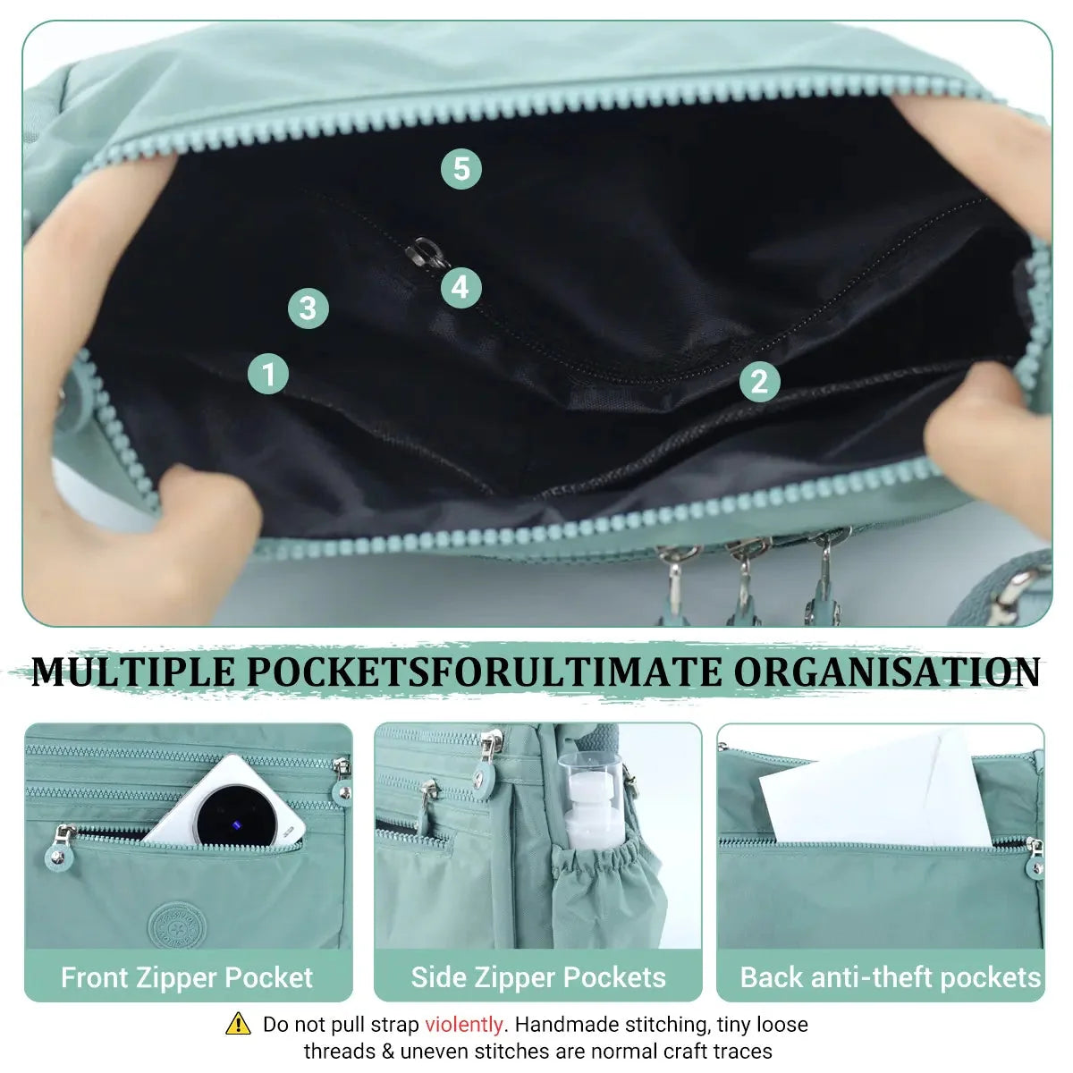 Crossbody Bag Nylon Water-Resistant Adjustable Strap