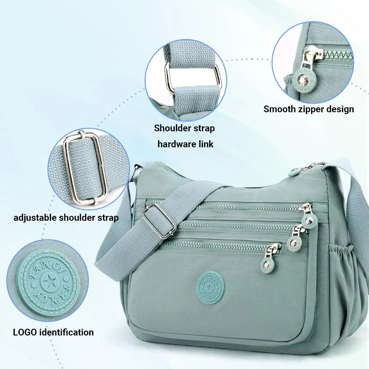 Crossbody Bag Nylon Water-Resistant Adjustable Strap