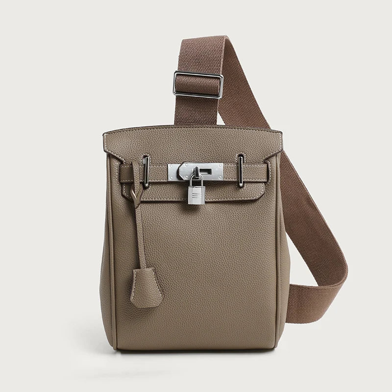 Crossbody Bag Structured Leather Adjustable Strap Buckle Closure