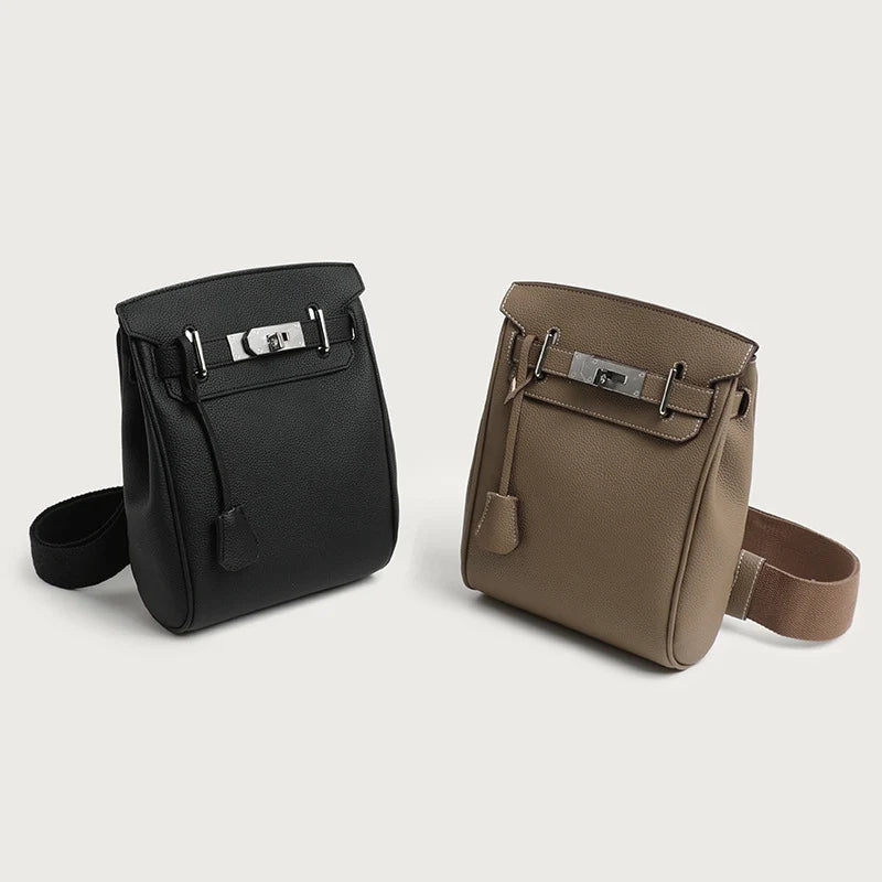 Crossbody Bag Structured Leather Adjustable Strap Buckle Closure