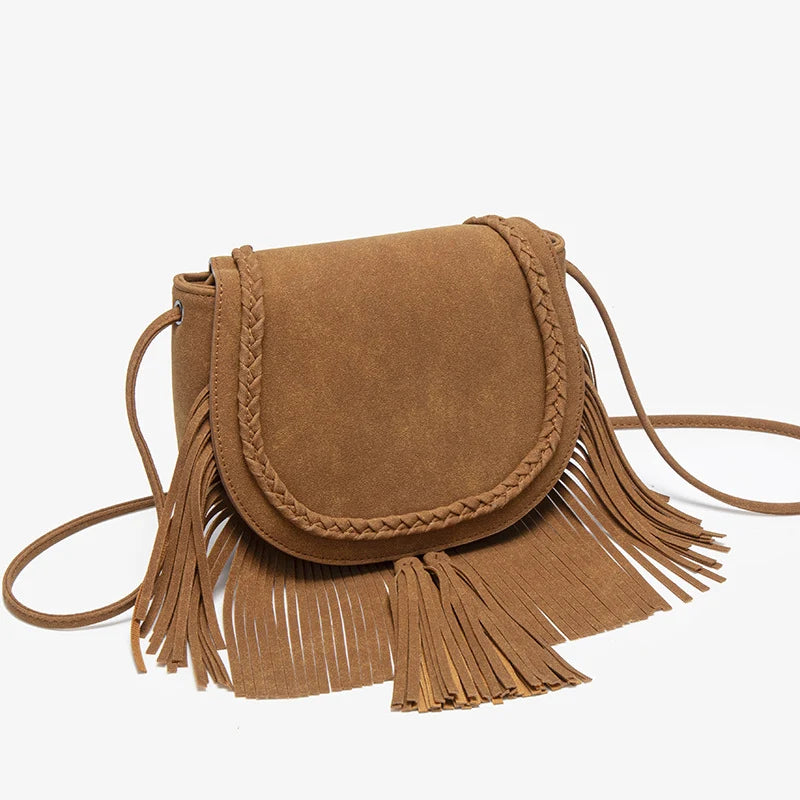 Crossbody Bag Suede Braided Fringe Lightweight