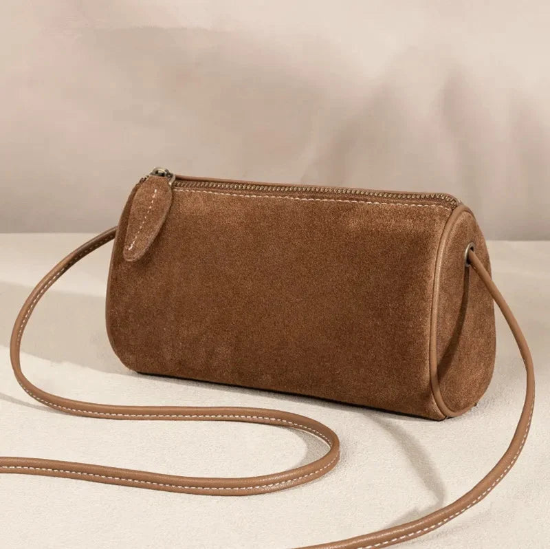 Crossbody Bag Suede Cylinder Zip-Top Compact Shape