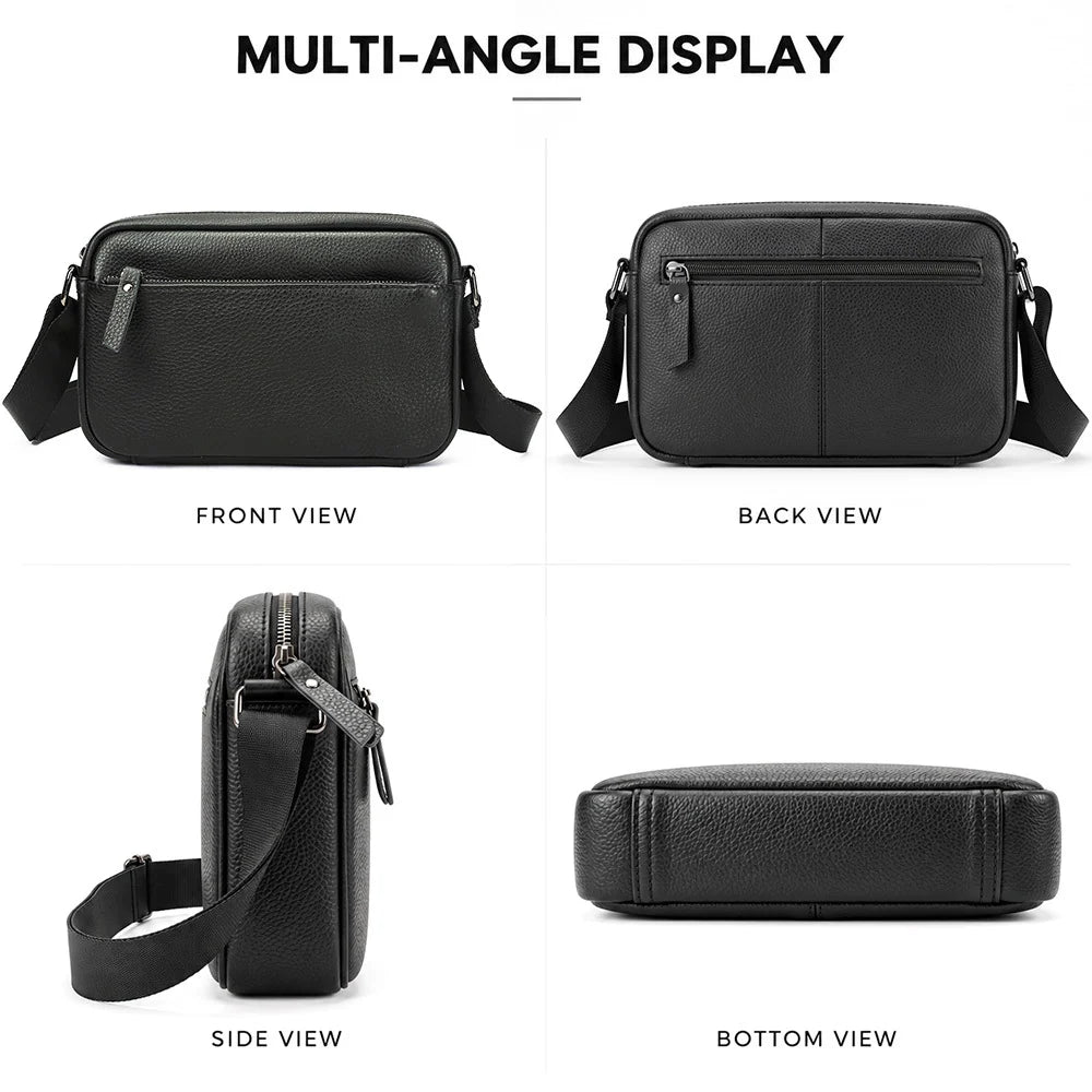 Crossbody Messenger Bag Genuine Pebbled Leather Adjustable Strap Zippered Pockets