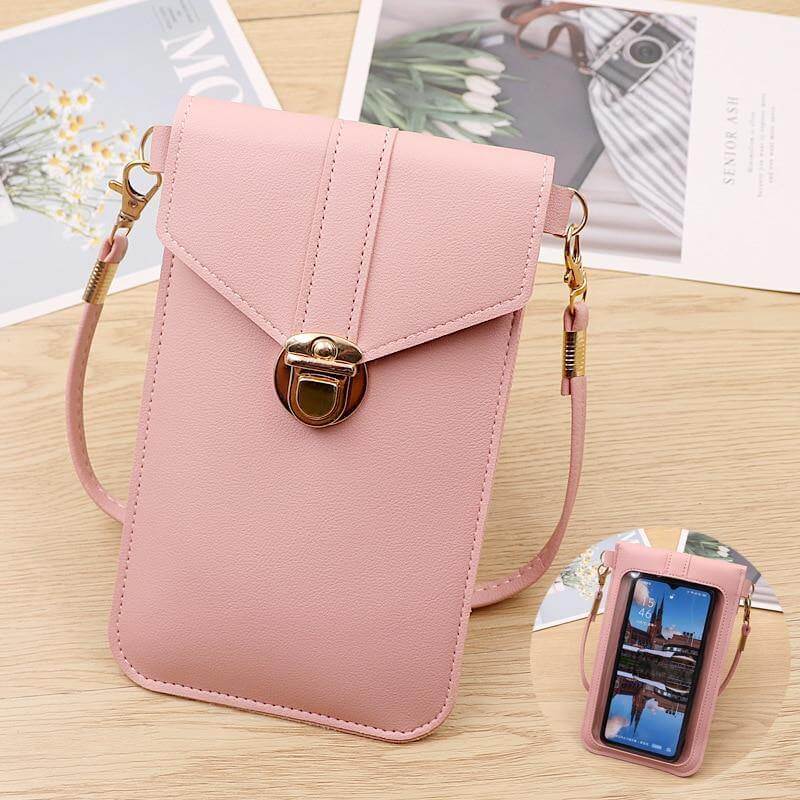 Crossbody Phone Bag PU Leather Clear Touchscreen Window