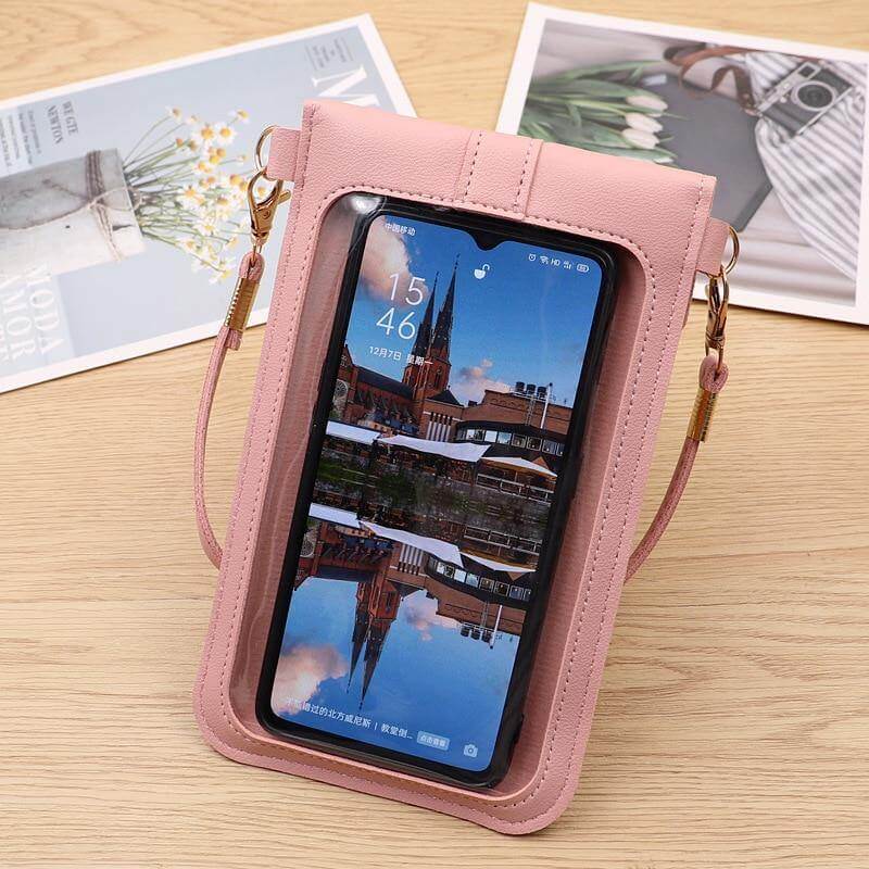 Crossbody Phone Bag PU Leather Clear Touchscreen Window
