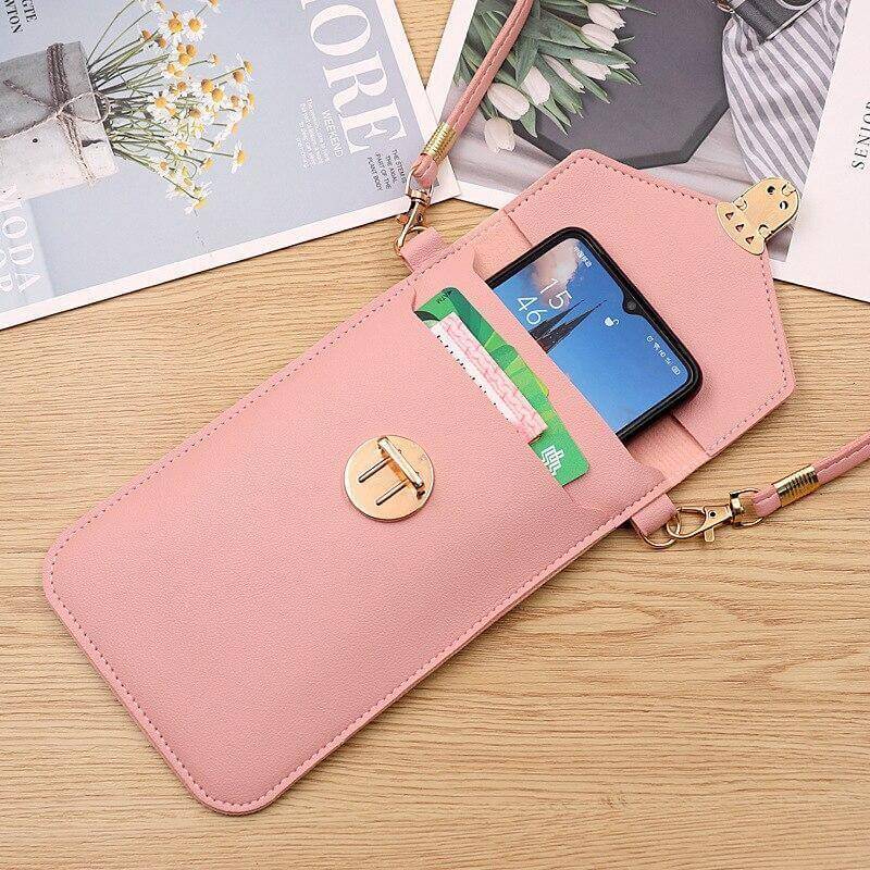 Crossbody Phone Bag PU Leather Clear Touchscreen Window