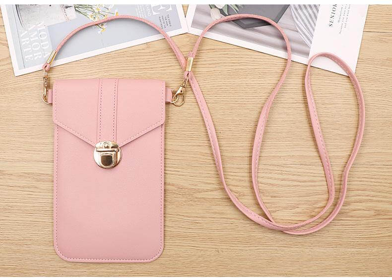 Crossbody Phone Bag PU Leather Clear Touchscreen Window