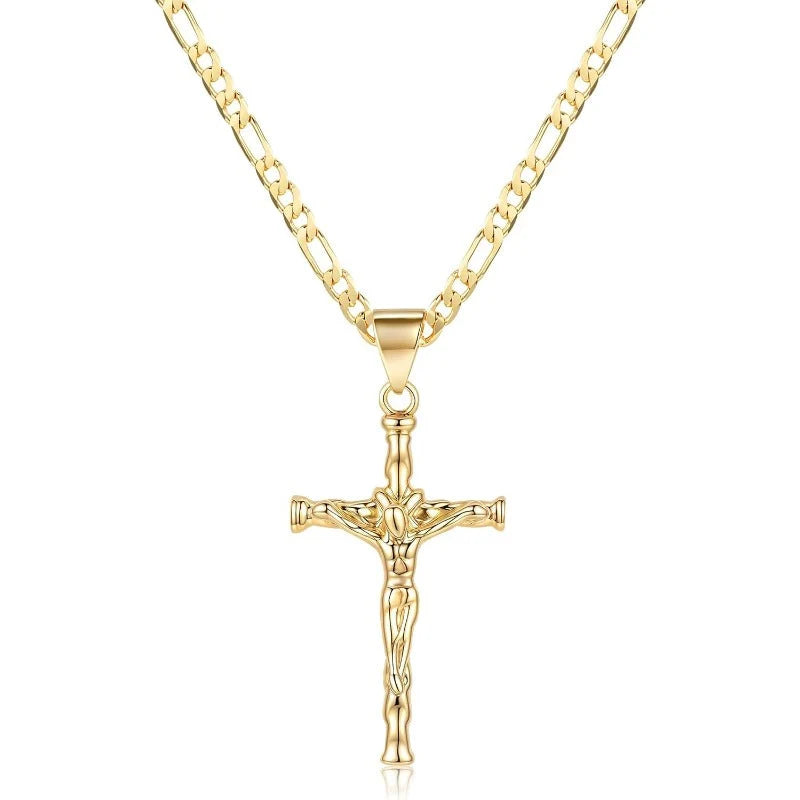 Crucifix Necklace Detailed Pendant Adjustable 18-Inch Chain