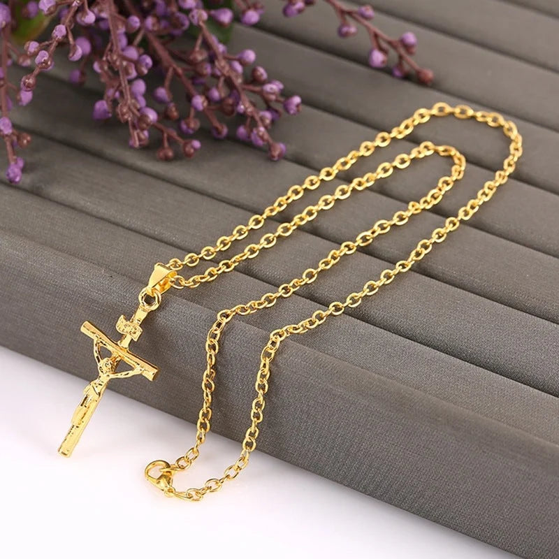 Crucifix Necklace Detailed Pendant Adjustable 18-Inch Chain