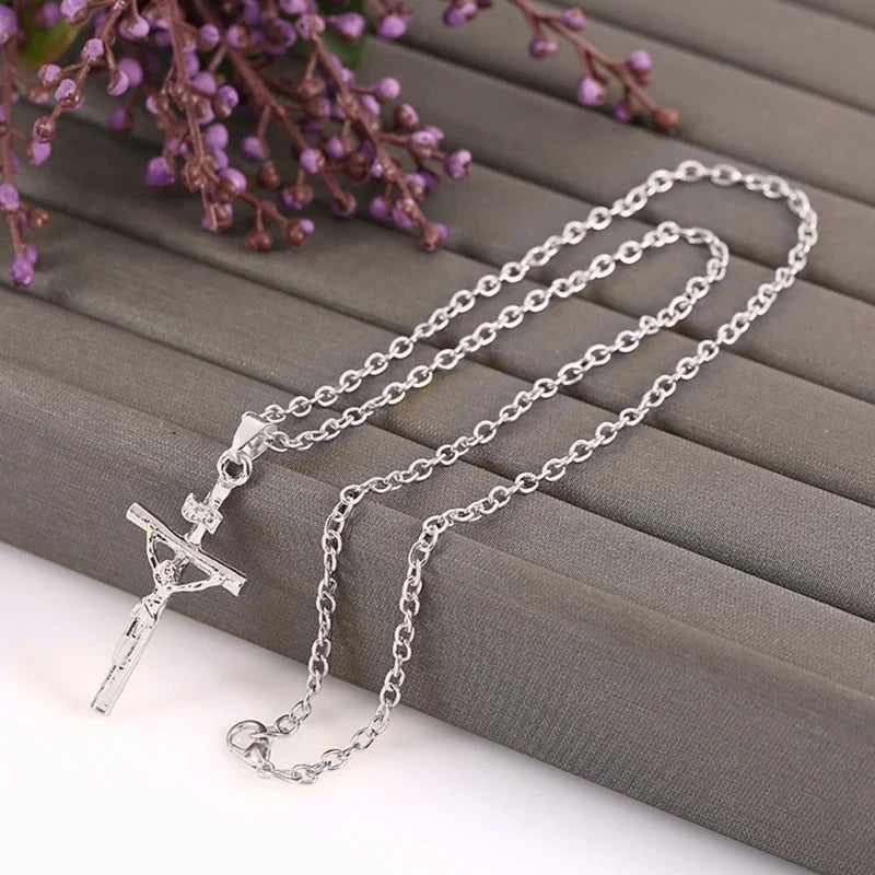 Crucifix Necklace Detailed Pendant Adjustable 18-Inch Chain