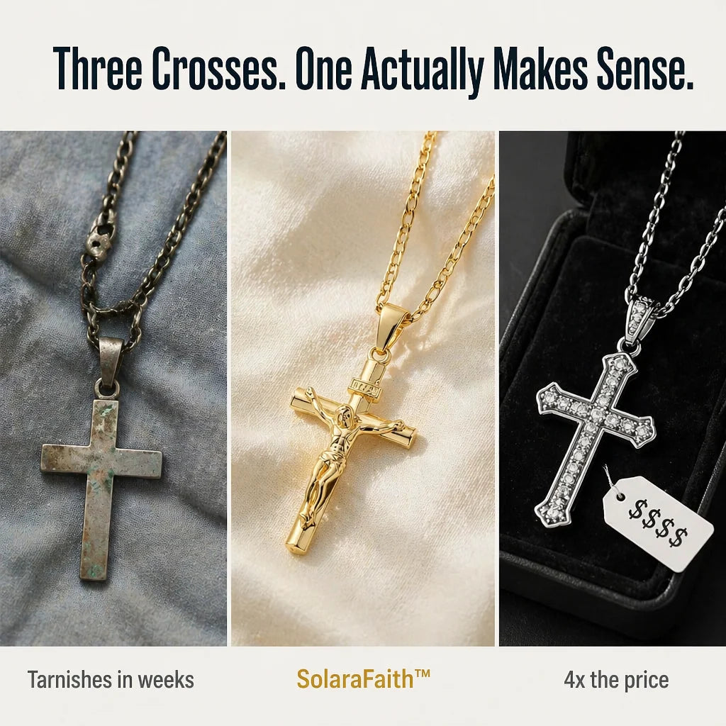 Crucifix Necklace Set Gold Finish INRI Figaro Chain 2-Pack