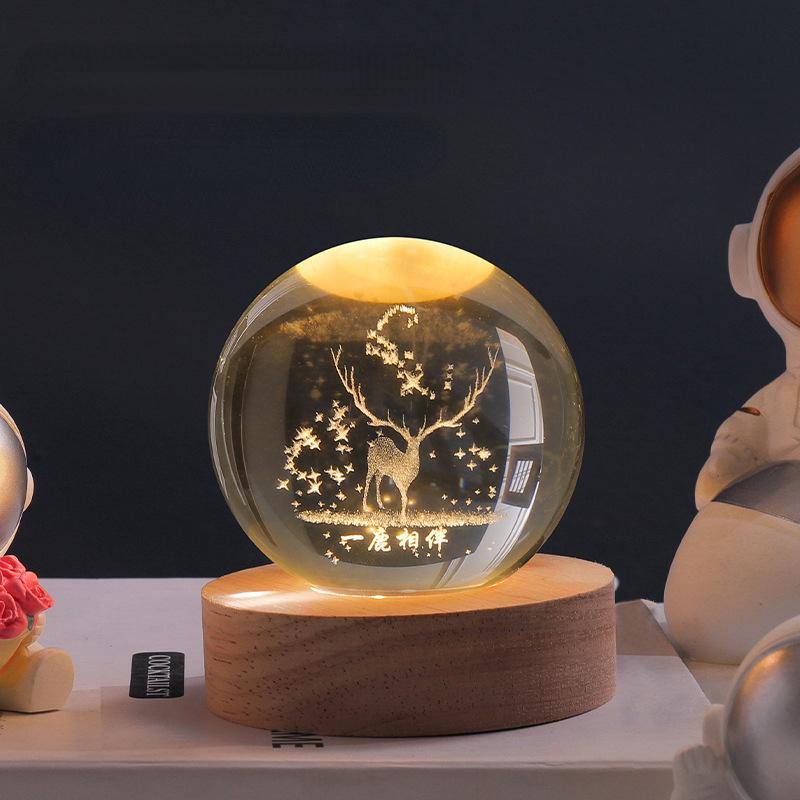 Crystal Ball Night Light 3D Engraved Warm White LED