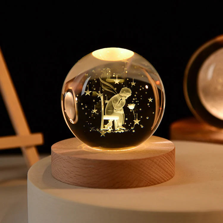 Crystal Ball Night Light 3D Engraved Warm White LED
