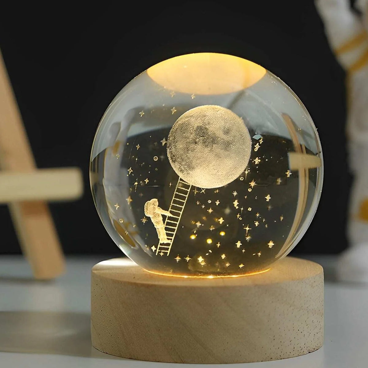 Crystal Ball Night Light 3D Engraved Warm White LED