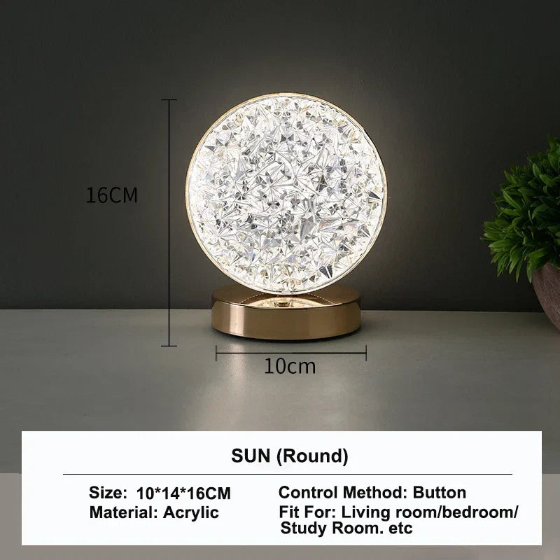 Crystal Night Light 3D Etched Rechargeable Touch Dimmer