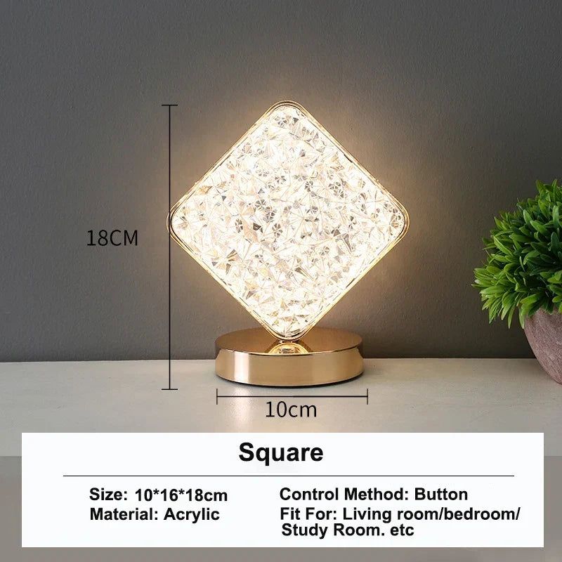Crystal Night Light 3D Etched Rechargeable Touch Dimmer