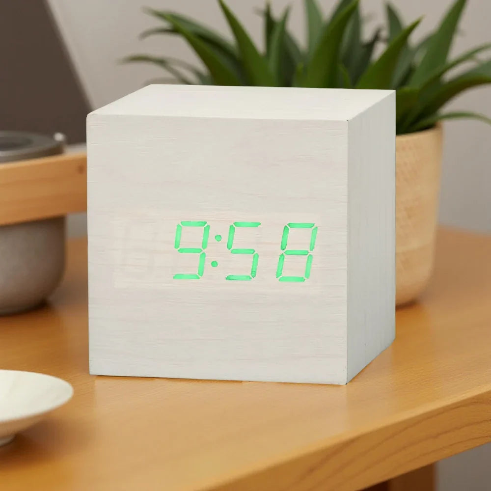 Cube Alarm Clock Floating Numerals Adjustable Dim USB Backup