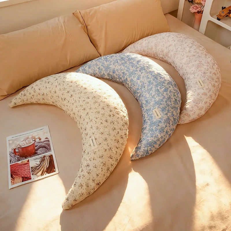 Cuddle Pillow Moon-Shaped Floral Print 29.5-Inch