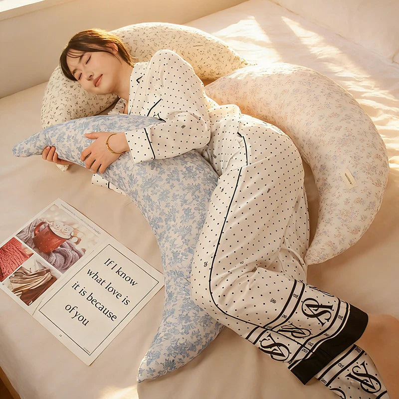 Cuddle Pillow Moon-Shaped Floral Print 29.5-Inch