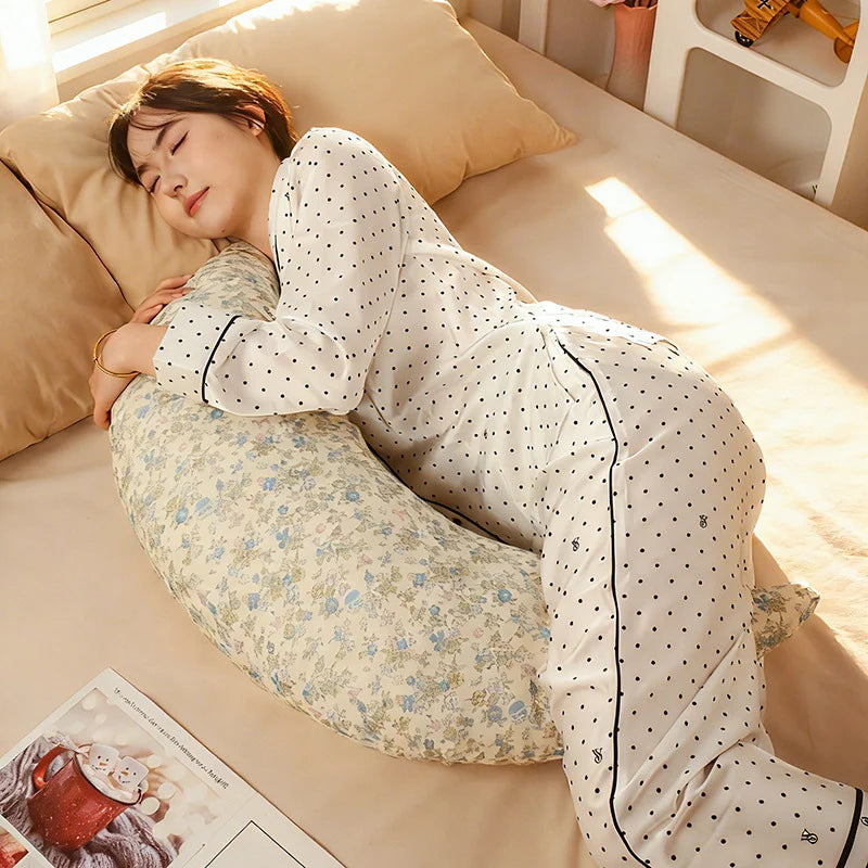 Cuddle Pillow Moon-Shaped Floral Print 29.5-Inch