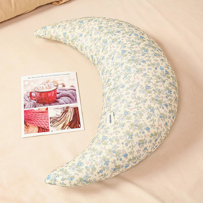 Cuddle Pillow Moon-Shaped Floral Print 29.5-Inch