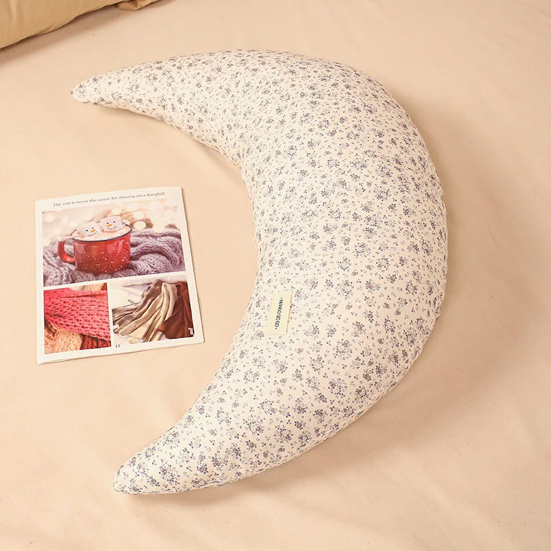 Cuddle Pillow Moon-Shaped Floral Print 29.5-Inch