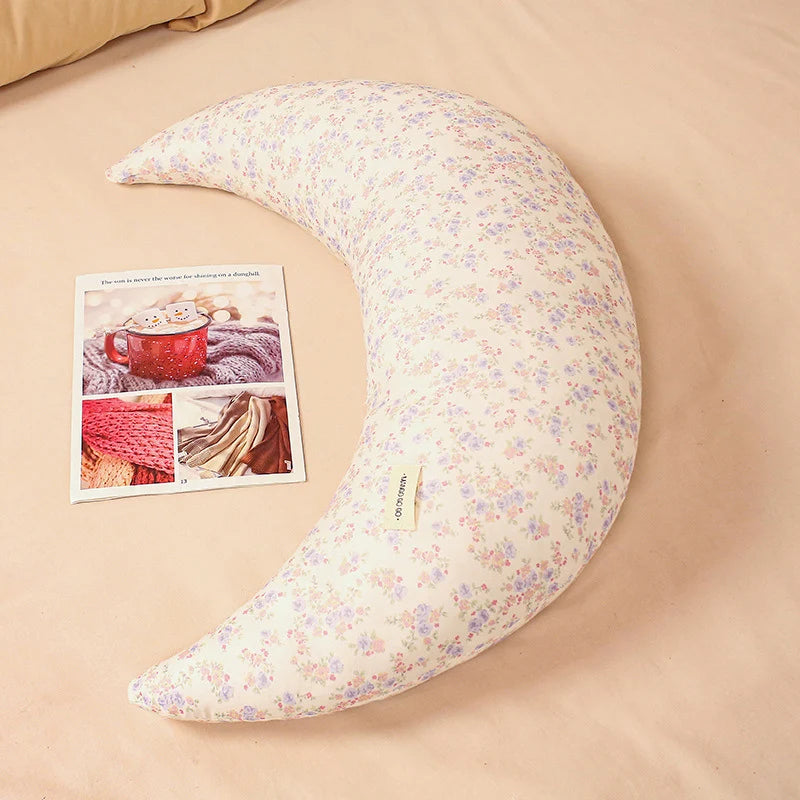 Cuddle Pillow Moon-Shaped Floral Print 29.5-Inch