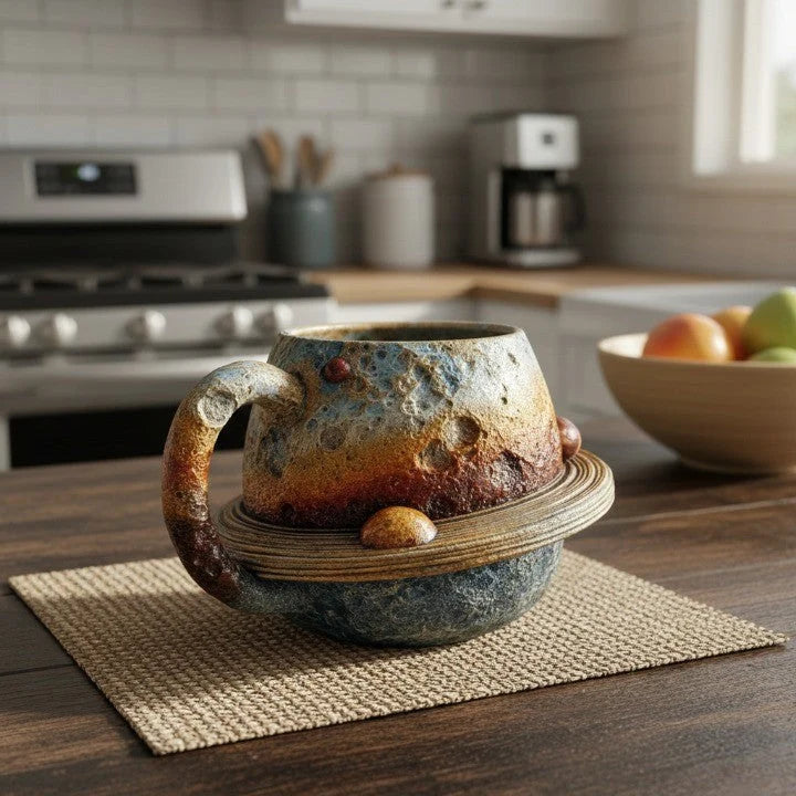 Cup Saturn-Inspired Sculptural Design for Display