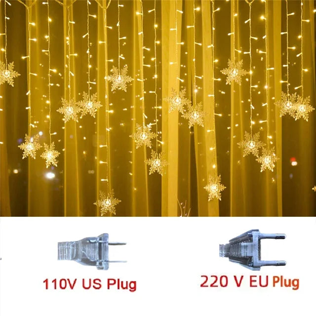Curtain Lights Snowflake 8 Modes IP44 Splashproof
