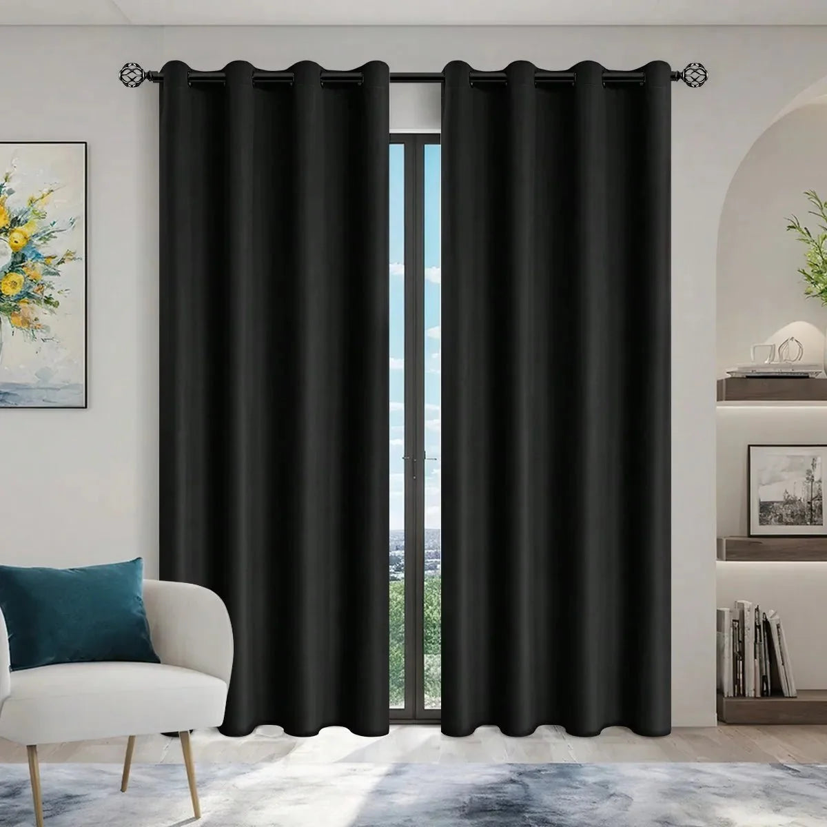 Curtain Panel Blackout Fabric Grommet Top Privacy-Enhancing