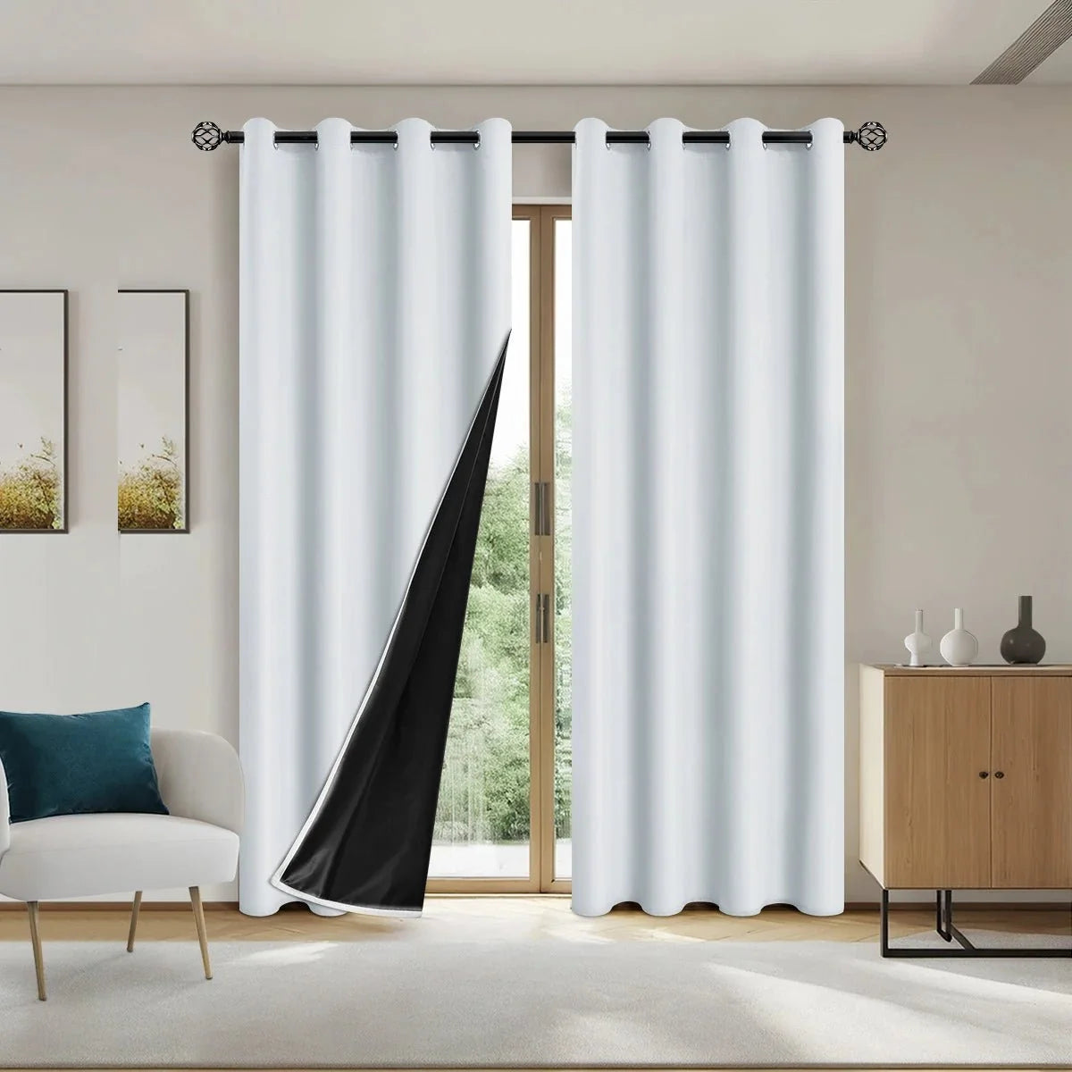 Curtain Panel Blackout Fabric Grommet Top Privacy-Enhancing