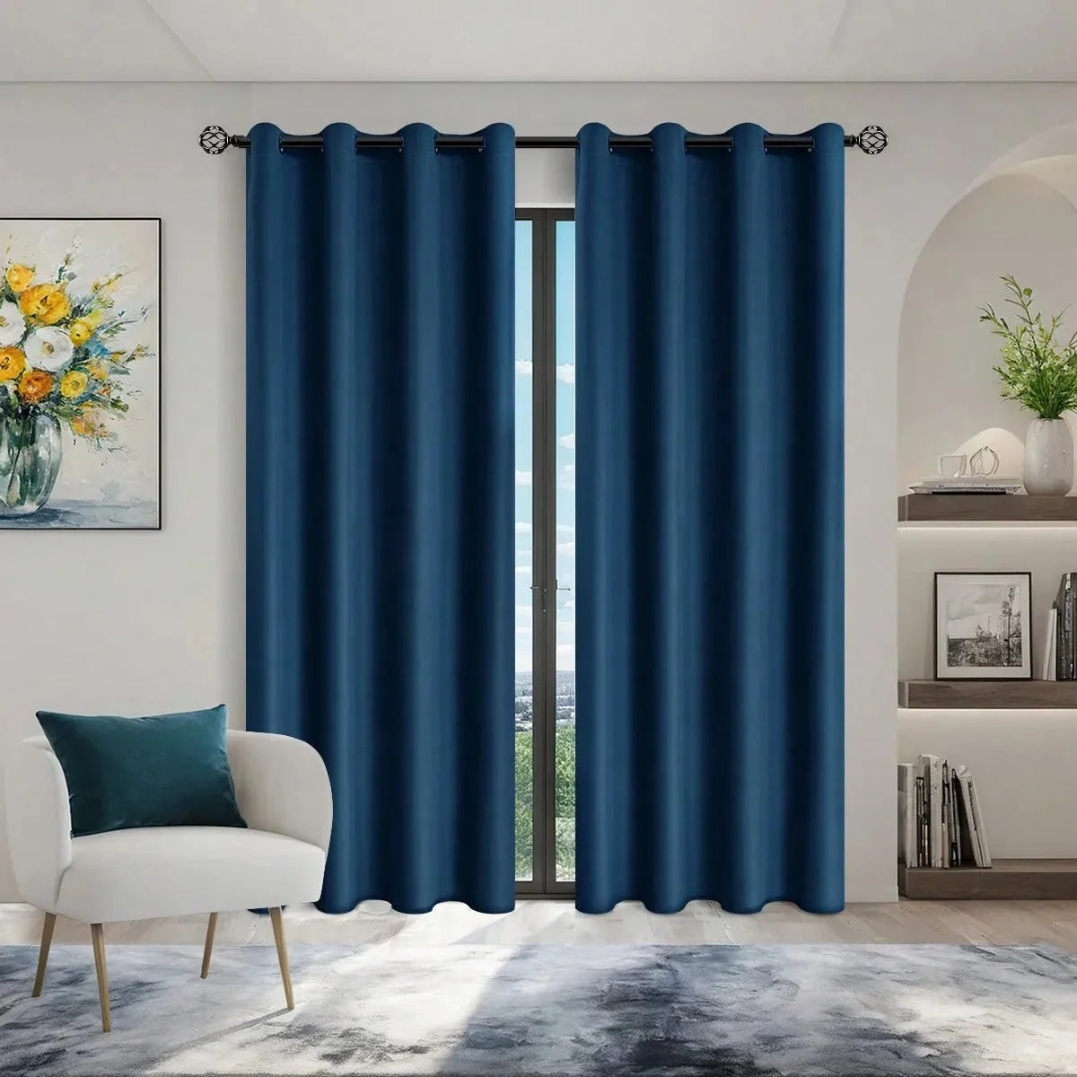 Curtain Panel Blackout Fabric Grommet Top Privacy-Enhancing