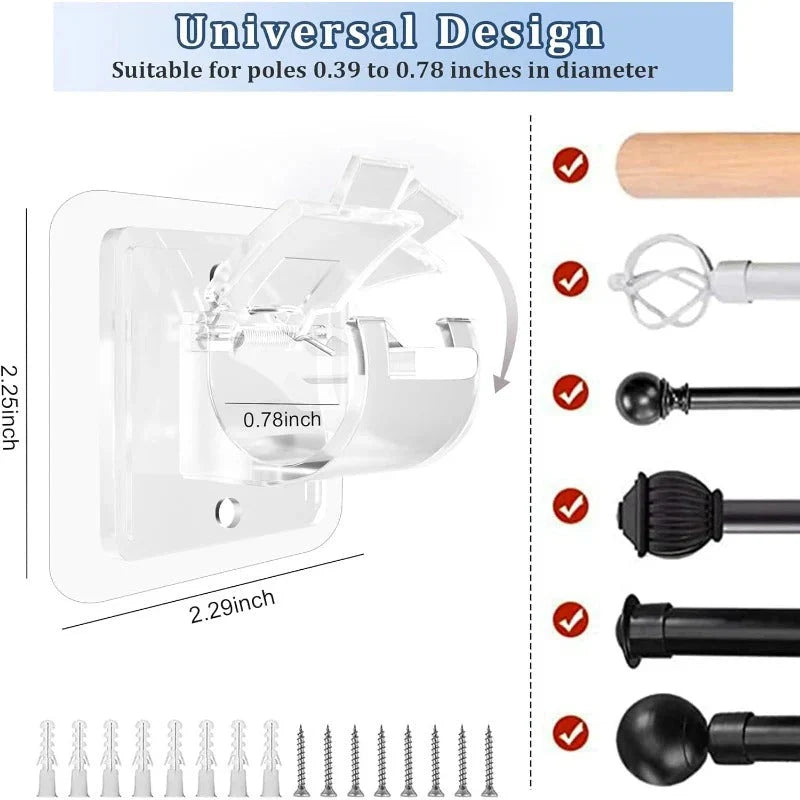 Curtain Rod Brackets Adjustable Adhesive No-Drill Mounting