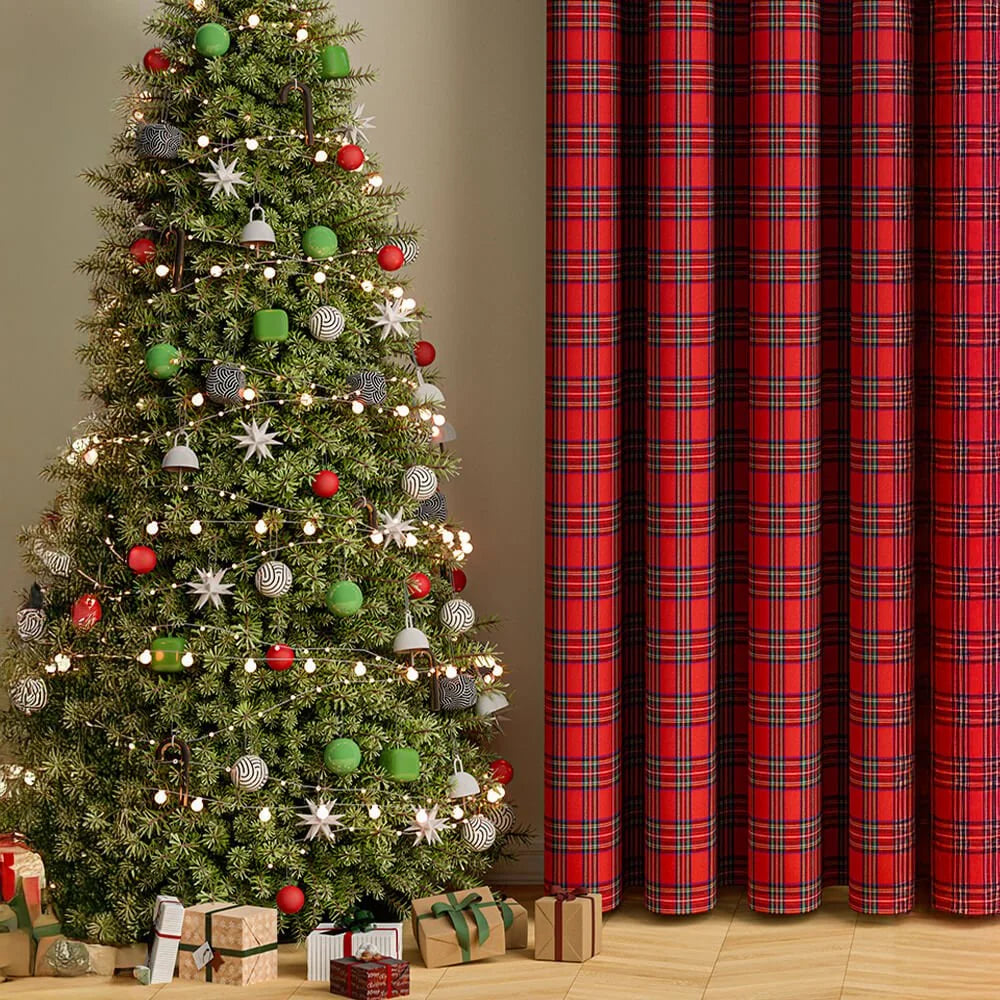 Curtains Plaid Polyester Grommet Top Machine Washable