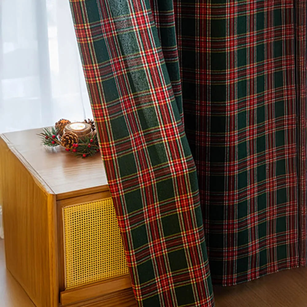 Curtains Plaid Polyester Grommet Top Machine Washable