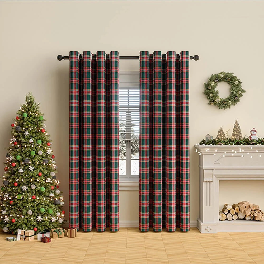 Curtains Plaid Polyester Grommet Top Machine Washable