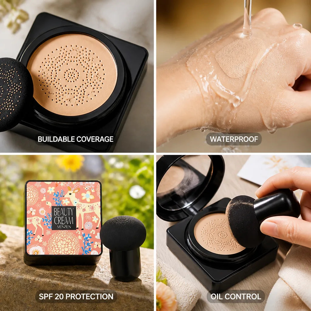 Cushion CC Cream Mushroom Sponge Buildable Coverage SPF 20